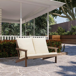 HIPS Wood-Look Outdoor Patio Sofa with Deep Cushions – Modern Garden & Balcony Seating