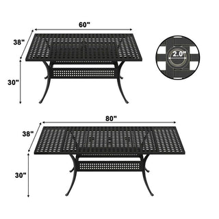 80" Expandable Cast Aluminum Outdoor Dining Table with Umbrella Hole – Rectangular Patio Table for Garden & Backyard