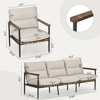 6-Piece Aluminum Wicker Patio Conversation Set with 3-Seat Sofa, Coffee Table and Light Gray Cushions