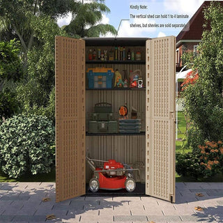 515 Gal. Deck Box White/Brown Double-Layered Outdoor Storage Shed Waterproof Resin Vertical Storage Cabinet