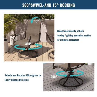 5-Piece Steel Textilene Swivel Outdoor Dining Set with 28.5" Square Table & Umbrella Hole for Patio, Garden & Backyard