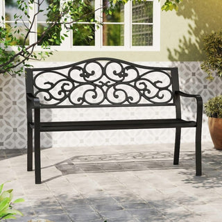 Mondawe 50" W x 35" H Black Iron Garden Bench – Durable Outdoor Patio Seating Bench for Garden, Porch & Backyard