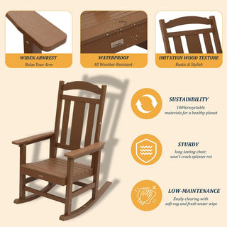 HIPS Plastic Outdoor Rocking Chair with High Back – Durable Presidential Patio Rocker in Brown