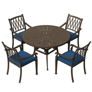 5-Piece Outdoor Cast Aluminum Dining Set with 48" Round Table & Cushioned Chairs – Weather-Resistant Patio Furniture