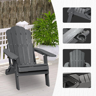 Folding HIPS Adirondack Chair with 5-Position Adjustable Backrest & Cup Holder – Outdoor Patio Chair