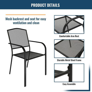 5-Piece Black Steel Mesh Outdoor Dining Set with 29.5" Round Table & Umbrella Hole, Patio Dining Chairs Set for Garden & Backyard