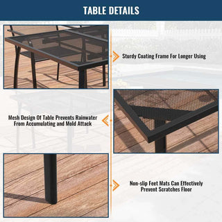 9-Piece Black Steel Mesh Patio Dining Set with Rectangle Dining Table & 8 Chairs for Outdoor Garden, Deck & Backyard