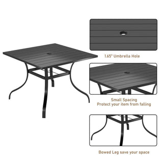 Black Steel Patio Dining Set with 36" Square Table, Chairs & Umbrella Hole for Outdoor Garden, Deck & Backyard