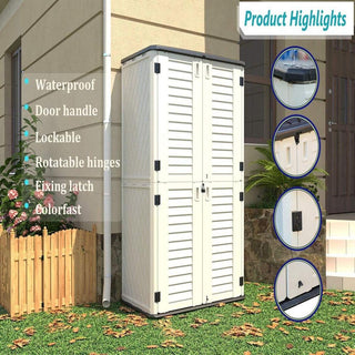515 Gal. Deck Box White/Brown Double-Layered Outdoor Storage Shed Waterproof Resin Vertical Storage Cabinet