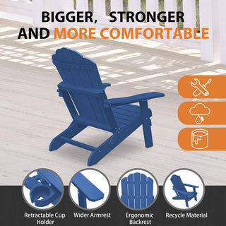 Folding HIPS Adirondack Chair with 5-Position Adjustable Backrest & Cup Holder – Outdoor Patio Chair