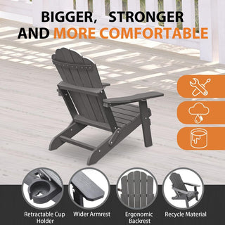Folding HIPS Adirondack Chair with 5-Position Adjustable Backrest & Cup Holder – Outdoor Patio Chair