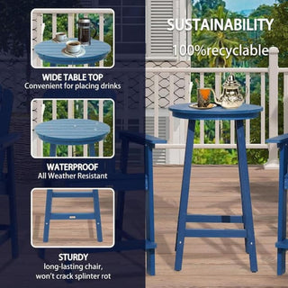 Outdoor Plastic Bar Height Bistro Table – Blue & Gray Patio Bar Table