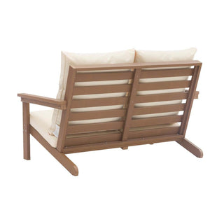 HIPS Wood-Look Outdoor Patio Sofa with Deep Cushions – Modern Garden & Balcony Seating