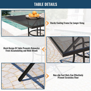 5-Piece Black Steel Mesh Patio Dining Set with 36in Square Table & Umbrella Hole Outdoor Dining Set for Garden, Deck & Backyard