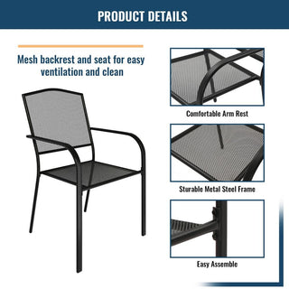 9-Piece Black Metal Patio Dining Set with Extendable Table & Steel Mesh Chairs for Outdoor Garden, Deck & Backyard