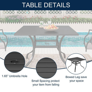 5-Piece Steel Textilene Swivel Outdoor Dining Set with 28.5" Square Table & Umbrella Hole for Patio, Garden & Backyard