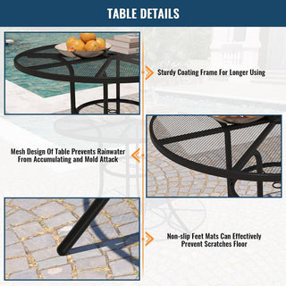 5-Piece Steel Textilene Swivel Chair Outdoor Dining Set with 29.5" Round Table & Umbrella Hole for Patio, Garden & Backyard