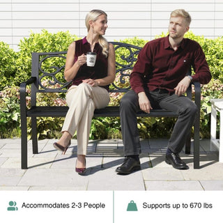 Mondawe 50" W x 35" H Black Iron Garden Bench – Durable Outdoor Patio Seating Bench for Garden, Porch & Backyard