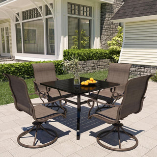 5-Piece Steel Textilene Swivel Outdoor Dining Set with 28.5" Square Table & Umbrella Hole for Patio, Garden & Backyard