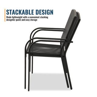 9-Piece Black Steel Mesh Patio Dining Set with Rectangle Dining Table & 8 Chairs for Outdoor Garden, Deck & Backyard