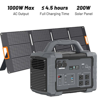 1800W Portable Power Station and 200W Foldable Solar Panel Kit 1024Wh Battery Pure Sine Wave ETL and FCC Certified
