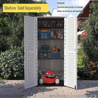 515 Gal. Deck Box White/Brown Double-Layered Outdoor Storage Shed Waterproof Resin Vertical Storage Cabinet
