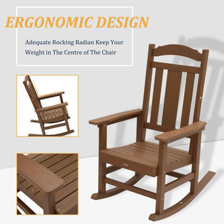 HIPS Plastic Outdoor Rocking Chair with High Back – Durable Presidential Patio Rocker in Brown