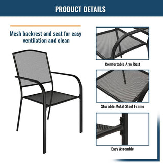 Black Steel Patio Dining Set with 36" Square Table, Chairs & Umbrella Hole for Outdoor Garden, Deck & Backyard