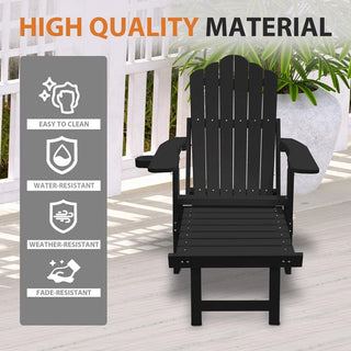 Folding Plastic Adirondack Chair with Pull-Out Ottoman & Cup Holder – Outdoor Patio Chair (Blue/Gray/Black)