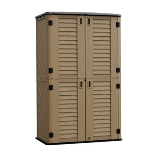 515 Gal. Deck Box White/Brown Double-Layered Outdoor Storage Shed Waterproof Resin Vertical Storage Cabinet