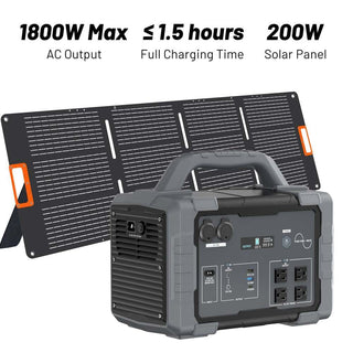 1800W Portable Power Station and 200W Foldable Solar Panel Kit 1024Wh Battery Pure Sine Wave ETL and FCC Certified