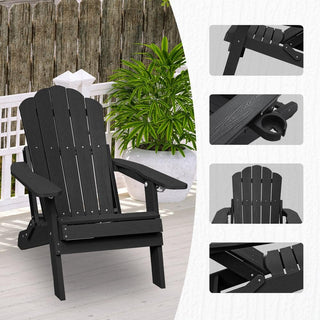 Folding HIPS Adirondack Chair with 5-Position Adjustable Backrest & Cup Holder – Outdoor Patio Chair
