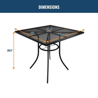5-Piece Black Steel Mesh Patio Dining Set with 36in Square Table & Umbrella Hole Outdoor Dining Set for Garden, Deck & Backyard