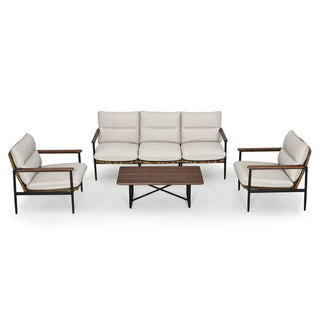 6-Piece Aluminum Wicker Patio Conversation Set with 3-Seat Sofa, Coffee Table and Light Gray Cushions