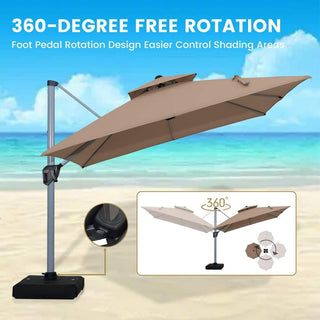 11 FT Square Patio Umbrella with Double-Top Vent – Brown/Dark Gray/Red