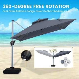 11 FT Square Patio Umbrella with Double-Top Vent – Brown/Dark Gray/Red