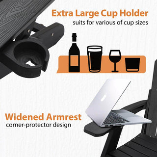 Folding Plastic Adirondack Chair with Pull-Out Ottoman & Cup Holder – Outdoor Patio Chair (Blue/Gray/Black)