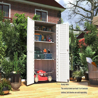 515 Gal. Deck Box White/Brown Double-Layered Outdoor Storage Shed Waterproof Resin Vertical Storage Cabinet