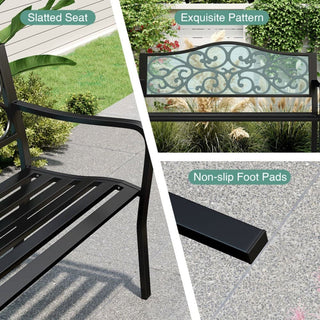 Mondawe 50" W x 35" H Black Iron Garden Bench – Durable Outdoor Patio Seating Bench for Garden, Porch & Backyard