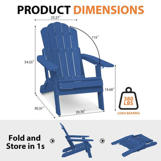 Folding HIPS Adirondack Chair with 5-Position Adjustable Backrest & Cup Holder – Outdoor Patio Chair