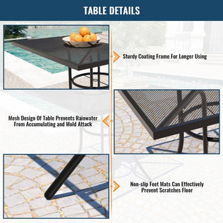 5-Piece Black Steel Mesh Outdoor Dining Set with 29.5" Square Table, 4 Textilene Swivel Chairs & Umbrella Hole for Patio & Garden