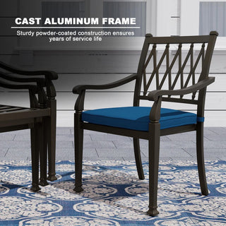 5-Piece Outdoor Cast Aluminum Dining Set with 48" Round Table & Cushioned Chairs – Weather-Resistant Patio Furniture