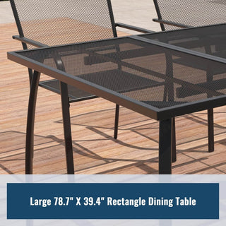 9-Piece Black Steel Mesh Patio Dining Set with Rectangle Dining Table & 8 Chairs for Outdoor Garden, Deck & Backyard