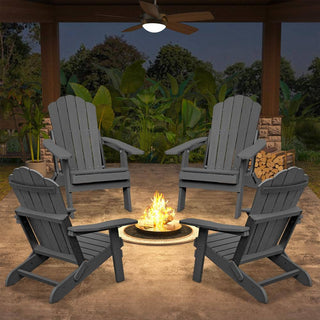 Folding HIPS Adirondack Chair with 5-Position Adjustable Backrest & Cup Holder – Outdoor Patio Chair