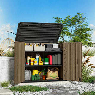 4.2 ft. W x 2.4 ft. D Outdoor Resin Storage Shed, 10 sq. ft. with Lockable Double Doors & Floor Panel