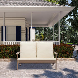 HIPS Wood-Look Outdoor Patio Sofa with Deep Cushions – Modern Garden & Balcony Seating