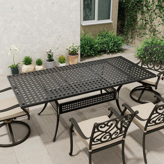 80" Expandable Cast Aluminum Outdoor Dining Table with Umbrella Hole – Rectangular Patio Table for Garden & Backyard