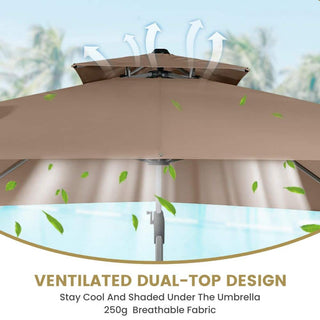 11 FT Square Patio Umbrella with Double-Top Vent – Brown/Dark Gray/Red
