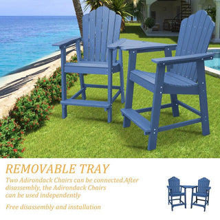 4-Piece Outdoor Bar Height Adirondack Chair Set with Connecting Tray & 3-Tier Market Umbrella – HIPS Patio Set