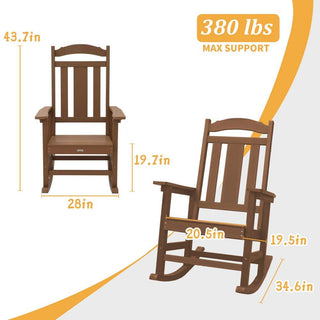HIPS Plastic Outdoor Rocking Chair with High Back – Durable Presidential Patio Rocker in Brown